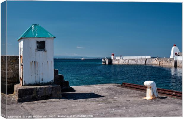 Burghead Harbour Entrance and North Pier Canvas Print by Tom McPherson