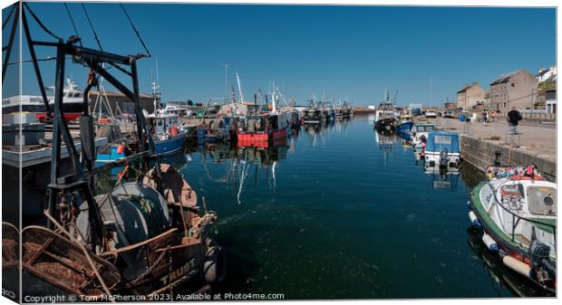 Bustling Burghead Harbor Canvas Print by Tom McPherson