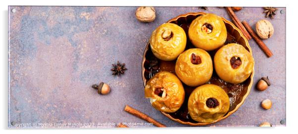 Baked autumn apples, copy space. Acrylic by Mykola Lunov Mykola