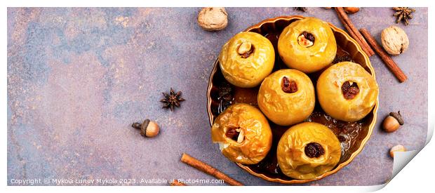 Baked autumn apples, copy space. Print by Mykola Lunov Mykola