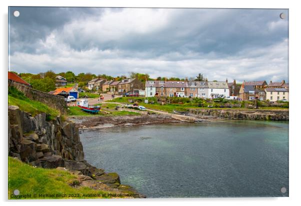 Storm Clouds over Craster Village Acrylic by Michael Birch