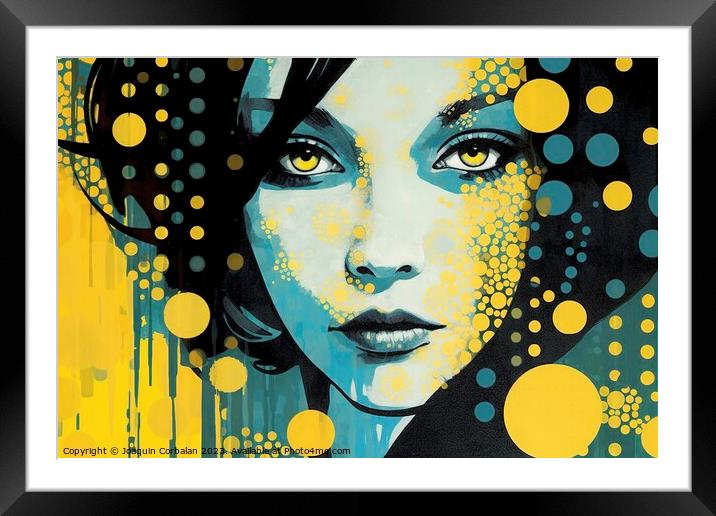 Portrait artistic drawing, with modernist style and dots around. AI generated. Framed Mounted Print by Joaquin Corbalan