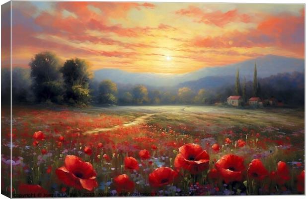 Painting of a landscape, a meadow with flowers at  Canvas Print by Joaquin Corbalan