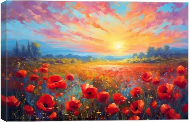 Painting of a landscape, a meadow with flowers at  Canvas Print by Joaquin Corbalan