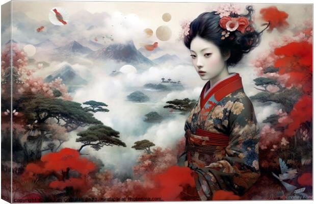 Japanese ancient style artistic illustration. Ai generated. Canvas Print by Joaquin Corbalan