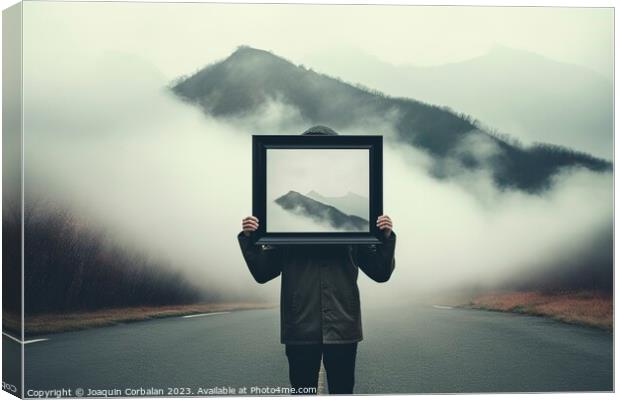In the introspective travel concept, a man stands  Canvas Print by Joaquin Corbalan