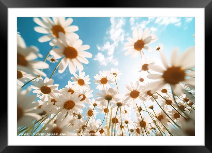 Blooming daisies, seen from below in wide angle. A Framed Mounted Print by Joaquin Corbalan