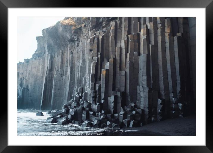 blocks of black basalt stand as striking geometric formations, c Framed Mounted Print by Joaquin Corbalan