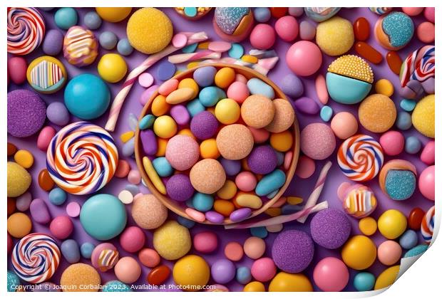 Abstract background with colored candies. Ai gener Print by Joaquin Corbalan