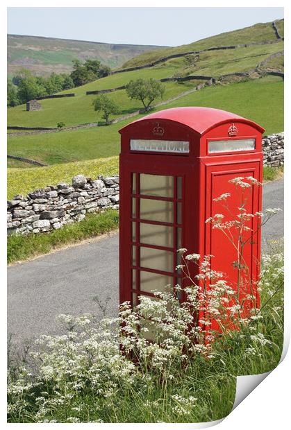 Red telephone box at Keld. Print by David Birchall