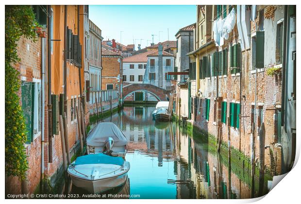 Narrow water canals in Venice. Print by Cristi Croitoru