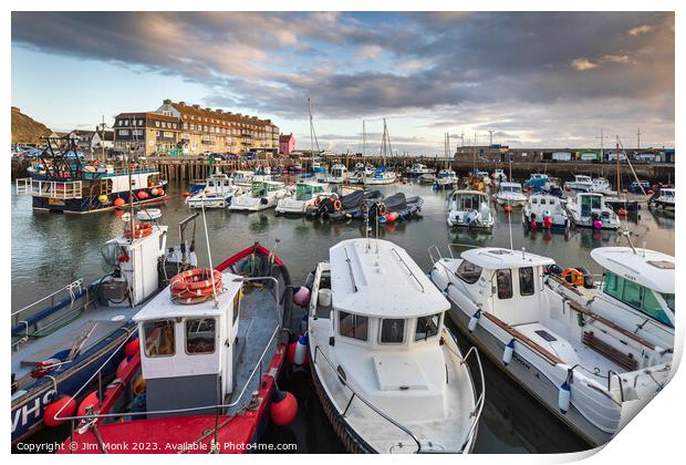 Dusk at West Bay Harbour Print by Jim Monk