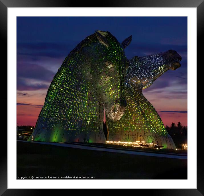 The Kelpies Night Framed Mounted Print by Les McLuckie