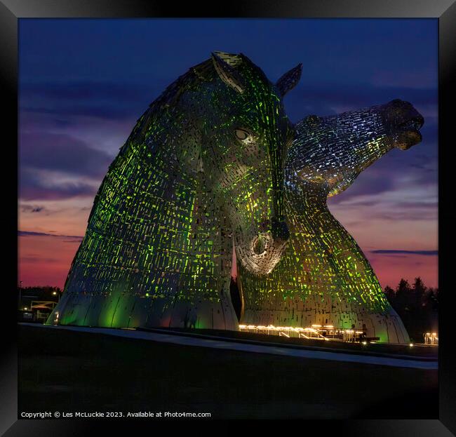 The Kelpies Night Framed Print by Les McLuckie