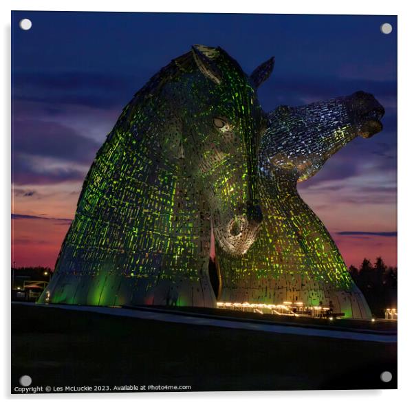 The Kelpies Night Acrylic by Les McLuckie