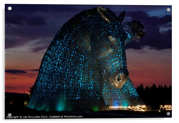 The Kelpies Blue  Acrylic by Les McLuckie