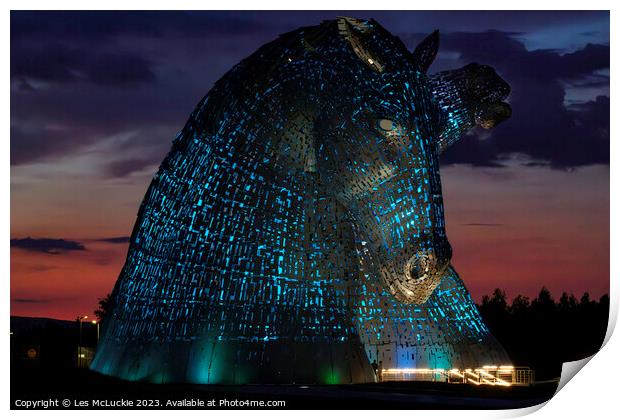The Kelpies Blue  Print by Les McLuckie
