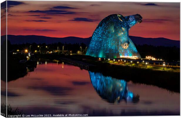 The Kelpies at Sunset Canvas Print by Les McLuckie