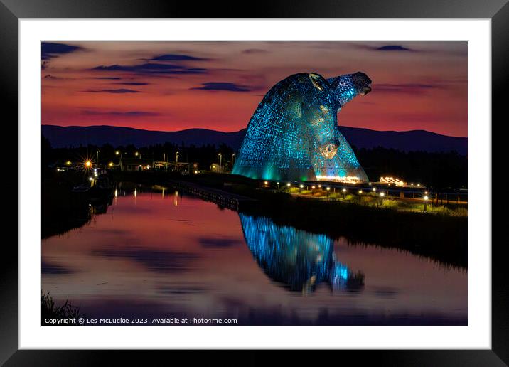 The Kelpies at Sunset Framed Mounted Print by Les McLuckie