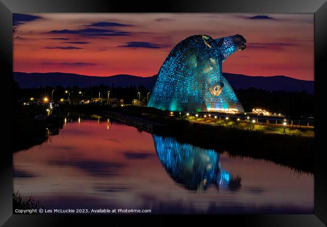 The Kelpies at Sunset Framed Print by Les McLuckie