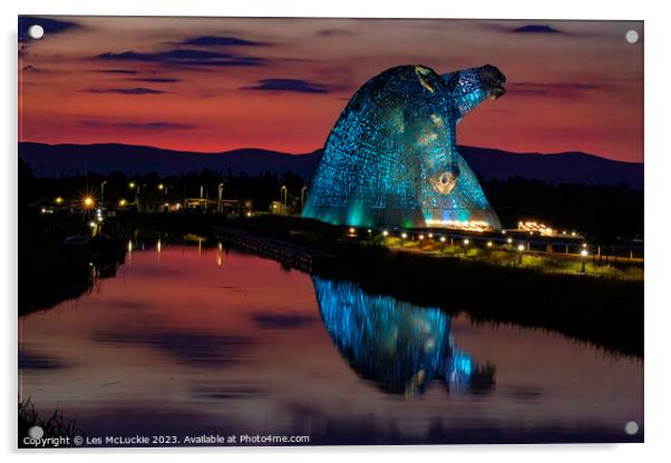 The Kelpies at Sunset Acrylic by Les McLuckie