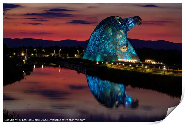 The Kelpies at Sunset Print by Les McLuckie