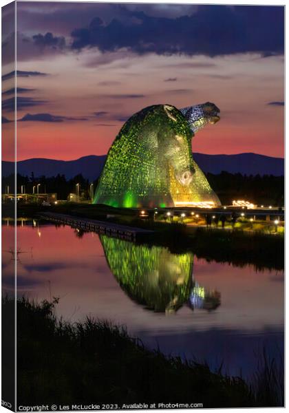 The Kelpies night Canvas Print by Les McLuckie