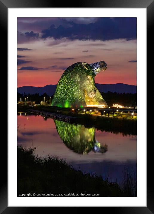 The Kelpies night Framed Mounted Print by Les McLuckie