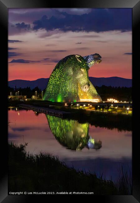 The Kelpies night Framed Print by Les McLuckie