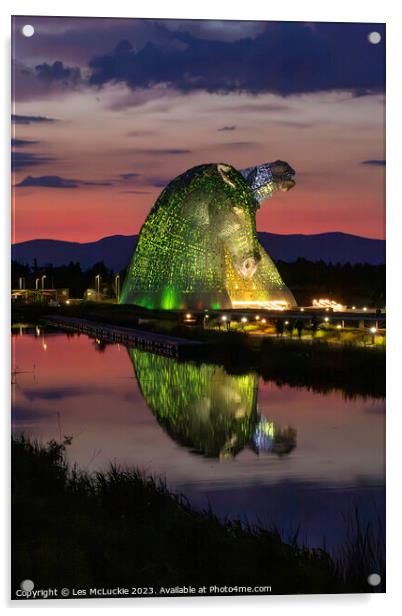 The Kelpies night Acrylic by Les McLuckie