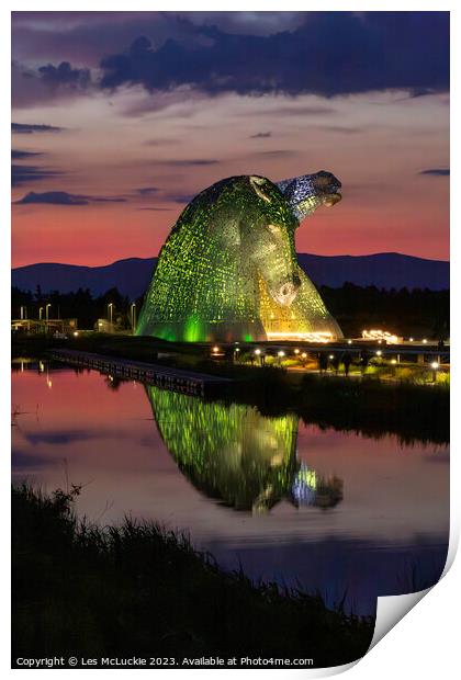 The Kelpies night Print by Les McLuckie