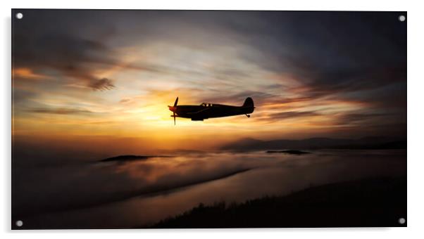 'Sunset Soirée: Spitfire in Flight' Acrylic by Guido Parmiggiani