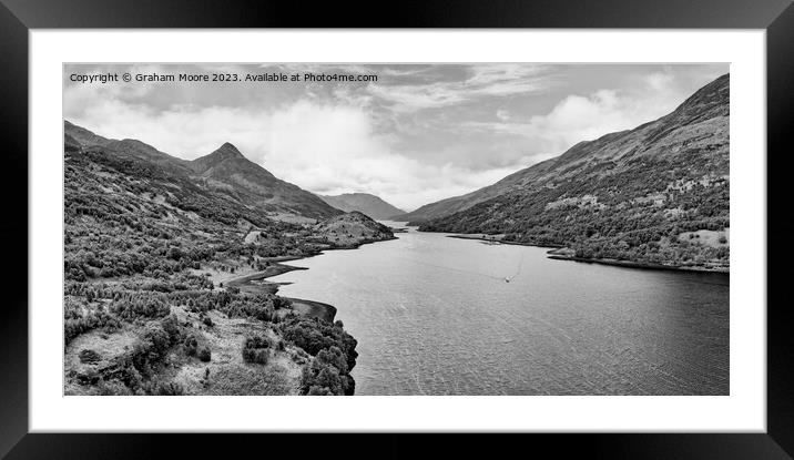Loch Leven and the Pap of Glencoe monochrome Framed Mounted Print by Graham Moore