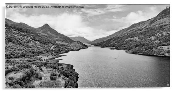 Loch Leven and the Pap of Glencoe monochrome Acrylic by Graham Moore