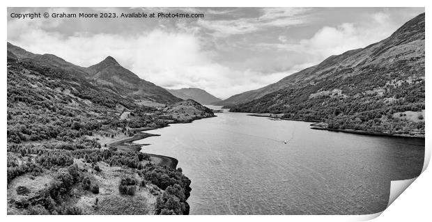Loch Leven and the Pap of Glencoe monochrome Print by Graham Moore