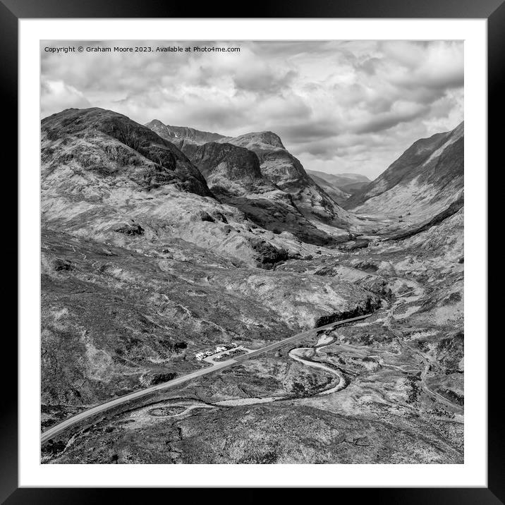 Glencoe three sisters square monochrome Framed Mounted Print by Graham Moore