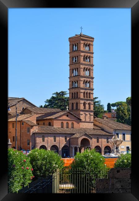 Bell tower of Basilica of Saint Mary in Cosmedin Framed Print by Artur Bogacki