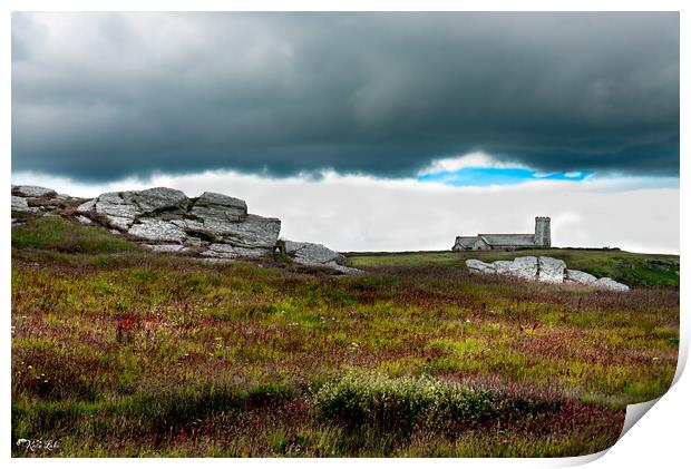 Storm Clouds over Tintagel Church Print by Kate Lake