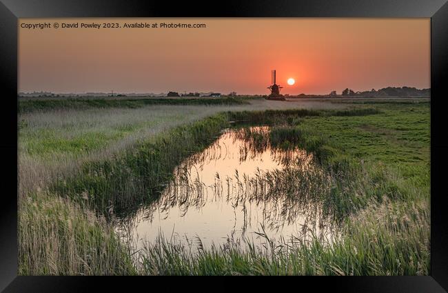 Sunset over Herringfleet Mill Framed Print by David Powley