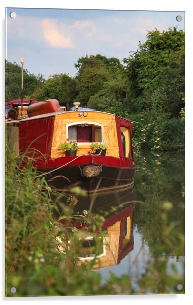 Barge reflections on the canal  Acrylic by Tony lopez