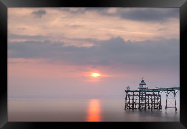 Clevedon Pier Sunset Framed Print by Mark Jones