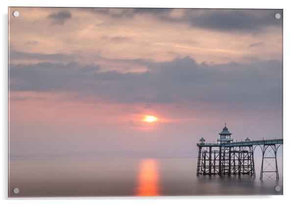 Clevedon Pier Sunset Acrylic by Mark Jones