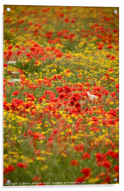 Poppy and wild flower  field Acrylic by Simon Johnson