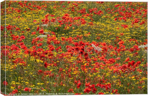  wild flowers and poppies  Canvas Print by Simon Johnson