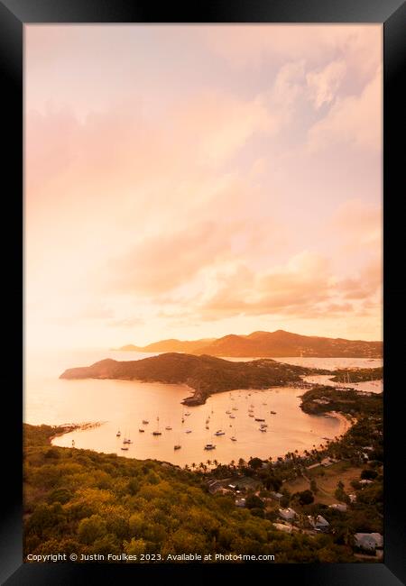 English Harbour at sunset from Shirley Heights, Antigua Framed Print by Justin Foulkes