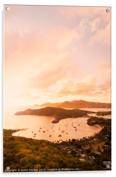 English Harbour at sunset from Shirley Heights, Antigua Acrylic by Justin Foulkes