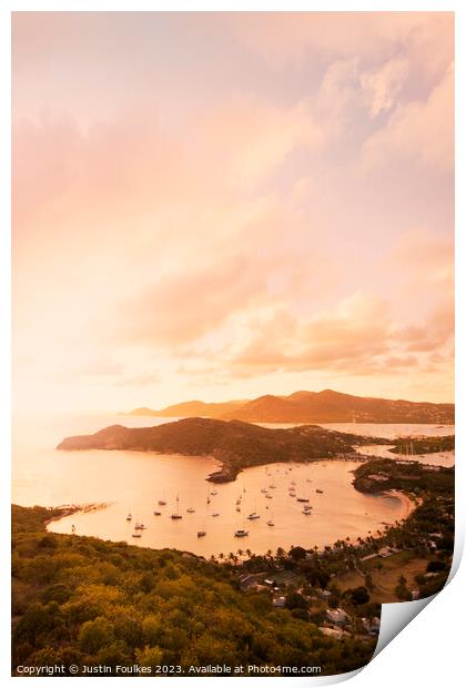 English Harbour at sunset from Shirley Heights, Antigua Print by Justin Foulkes