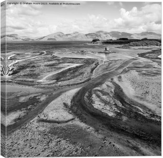 Castle Stalker elevated view monochrome Canvas Print by Graham Moore