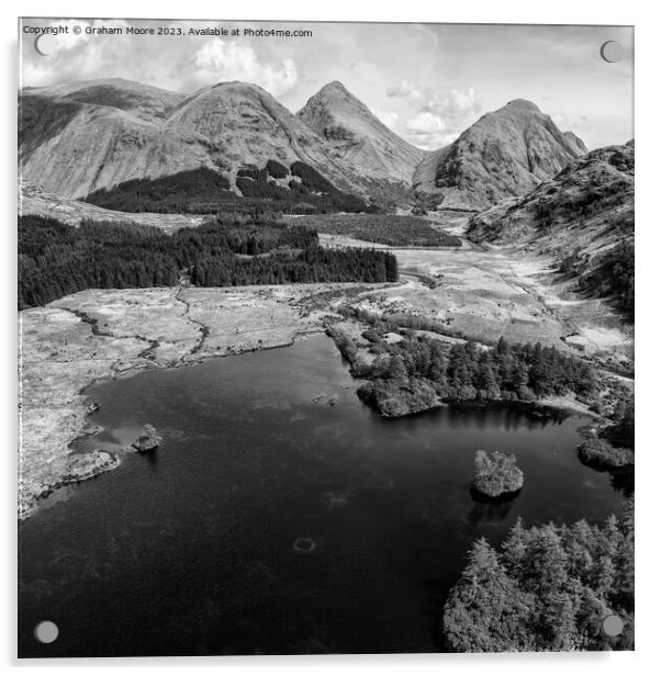 Lochan Urr in Glen Etive looking north monochrome Acrylic by Graham Moore