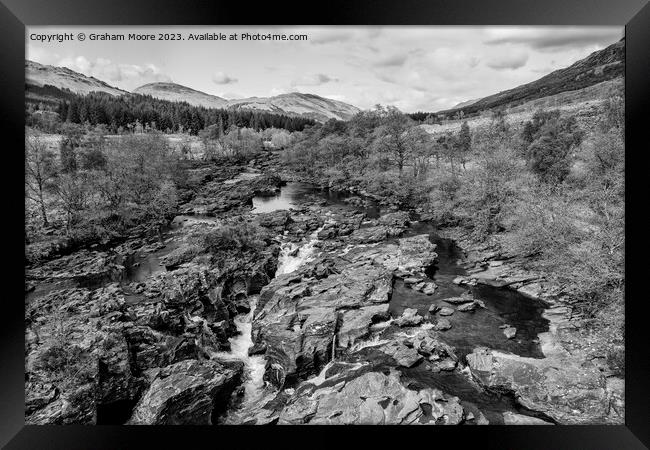 Falls of Orchy monochrome Framed Print by Graham Moore